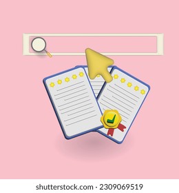 3d media file management icon vector. Searching for image and video files in the database. Document management 3d software, job search eps 10