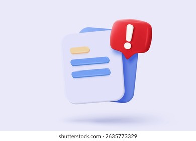 3d media file organization with error icon signs. Management multimedia, document file work is lost. no entry, clipboard problem, fail warning. 3d paperwork icon vector render illustration