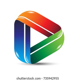 3D media play icon logo design. Video and music player application logo concept vector illustration.
