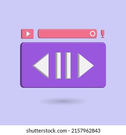 Icono del icono del vector del botón del reproductor de medios 3D con reproducción, pausa, reproducción y búsqueda. Mejor para las imágenes de su propiedad