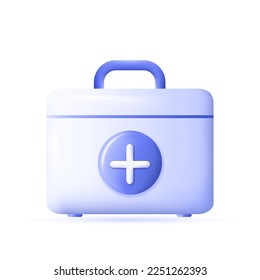 3d medical bag icon. First aid concept. Realistic medical equipment. Healthcare element for mobile concepts and web apps. Modern vector illustration in cartoon style.