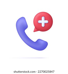 3D Medical call phone isolated on white background. Emergency call. Medical phone number. Medicine and healthcare concept. Trendy and modern vector in 3d style.