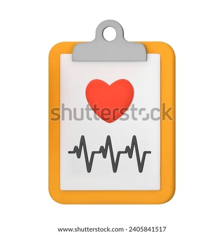 3d medical document with heart and cardiogram. Medical icon. Healthcare and medicine. Health check form report, health checkup clipboard. 3D vector illustration isolated on white background