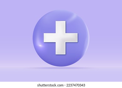 3d Medizinischer Notfall plus Symbol einzeln auf hellblauem Hintergrund. Realistische Kreis Erste Hilfe und Gesundheitsversorgung Konzept 3d Vektorgrafik Rendering.