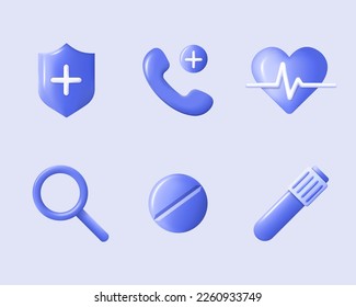 3d medical equipment icons. First aid. Healthcare elements for mobile concepts and web apps. Modern infographic logo and pictogram collection. Vector cartoon illustration.