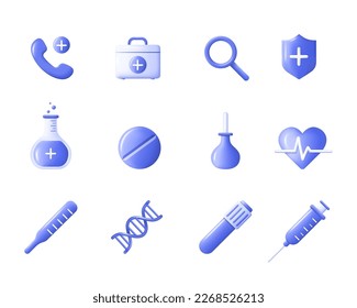 3d medical equipment icons. First aid. Healthcare elements for mobile concepts and web apps. Modern infographic logo and pictogram collection. Vector cartoon illustration.