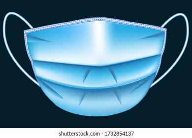 3D medical mask in vector format on a black isolate. Respiratory protection sign illustration. Dressing on the shape of the face. Stock vector illustration. For blogs, news, print, banners.