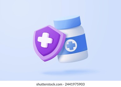 3d medical medication bottle with pharmacy drug icon. Vaccination medical equipment, healthcare, medicine minimal concept. medical pharmacy medicament. 3d medicine cure icon vector render illustration