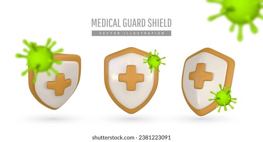 3d medical protection shield. Medical protection, insurance symbol. Protection from pandemic outbreak. Immunity concept. Vector illustration.