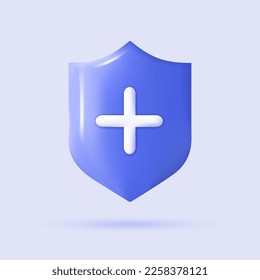 3d medical shield icon. Protect and safety concept. Realistic medical logo. Healthcare element for mobile concepts and web apps. Modern vector illustration in cartoon style.