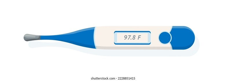 3d medical thermometer vector illustration. Electronic meter, clinical equipment template with digital indication to measure body temperature on Fahrenheit scale, isolated doctors device or home use