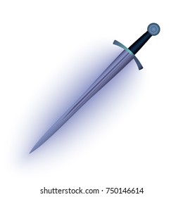 3d medieval sword. Blue sword glowing with blue radiance