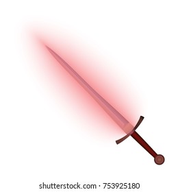 3d medieval sword. Red sword glowing with red radiance