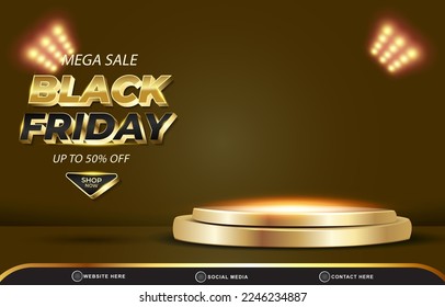 3d mega venta negro plancha de descuento de viernes con espacio en blanco 3d podio para la venta de producto con fondo de degradado abstracto marrón y dorado