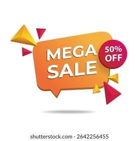 3d mega sale label icon, isolated on white background. Minimal mega sale badge or tag icon in 3d vector