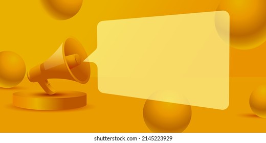 3d megaphone with blank bubble talk banner template