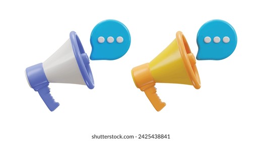 3d megaphone with chatting bubble icon set