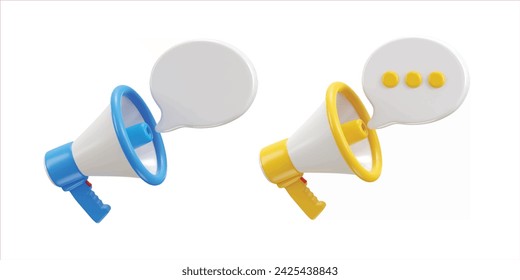 3D-Megaphon mit Chatblasen-Icon-Set