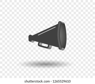 3D megaphone hailer, talking loudly to turn. Sound waves are directed. Vector design element, icon on isolated transparent background.