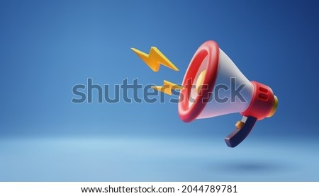 3D megaphone icon on blue template for online promotion banner, announcement and speech concept.