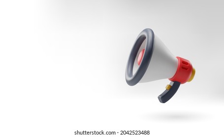 3D megaphone icon on white template for online promotion banner, announcement and speech concept.