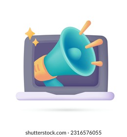 3D megaphone jumping out of computer monitor online marketing ideas