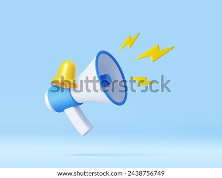 3d megaphone, loudspeaker with lightning. Marketing time concept. social media marketing symbol concept. 3d rendering. Vector illustration