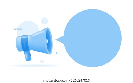 megáfono 3d, altavoz con burbuja de habla. Concepto de noticias. Concepto de tiempo de marketing. 3 quinquies de representación. Ilustración vectorial.