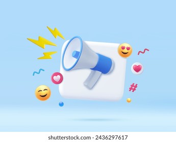 3d megaphone speaker for announce romantic valentine composition. Happy Valentine s Day. Love time concept, 3D Rendering. Vector illustration