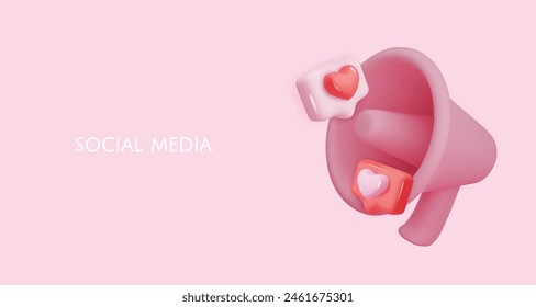 3d megaphone speaker for announce romantic valentine emoji. Valentine s Day festive decorative love, heart and love emoji icon feeling.