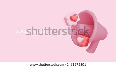 3d megaphone speaker for announce romantic valentine emoji. Valentine s Day festive decorative love, heart and love emoji icon feeling.