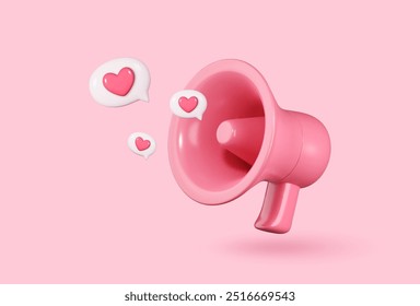 3D megaphone speaker designed for announcing Valentine's Day messages, featuring romantic emojis. Ideal for festive decorations, love icons, and heart-themed announcements.