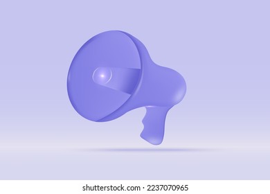 3D-Megaphonlautsprecher Blitzlicht-Symbol einzeln auf hellblauem Hintergrund. Realistische Lautsprecher-Bullhorn 3d Vektorgrafik Rendering.