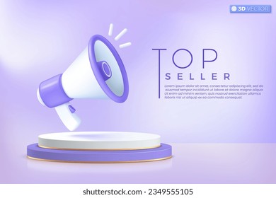 3d megaphone speaker with lightning icon symbol. loudspeaker announce discount promotion, Sell reduced prices, Marketing time concept. 3D vector isolated illustration, Cartoon pastel Minimal style.