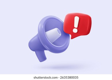 alto-falante de megafone 3d ou alto-falante para anunciar. A resposta do comentário é falsa, correta, problema, alerta de falha e anúncio com balões de fala. Ilustração de renderização de vetor de ícone 3d de aviso de viva-voz