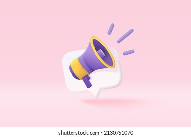 3d megaphone speaker or loudspeaker bullhorn for announce promotion, megaphone 3d loudhailer with microphone mockup. megaphone icon 3d vector render for alert and announcement on isolated background
