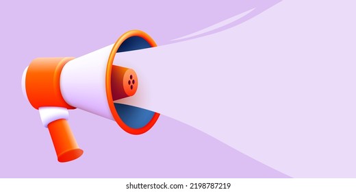 3d megaphone speaker or loudspeaker bullhorn for announce promotion with message bubble. Megaphone 3d loud hailer mockup.