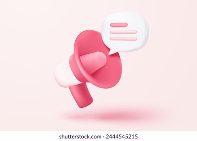 3d megaphone speaker or loudspeaker bullhorn for announce promotion in background, megaphone loud hailer with microphone, speakerphone 3d icon vector render illustration for alert and announcement 