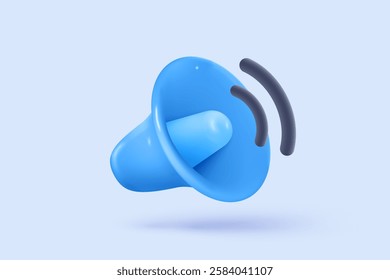 3d megaphone speaker or loudspeaker bullhorn for announce promotion in nightclub, megaphone loud hailer with microphone, voice shouting in nightlife. 3d speaker icon vector render illustration