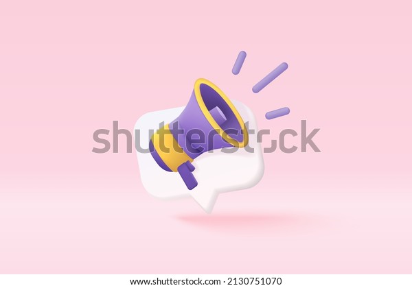 3d megaphone speaker or loudspeaker bullhorn\
for announce promotion, megaphone 3d loudhailer with microphone\
mockup. megaphone icon 3d vector render for alert and announcement\
on isolated background