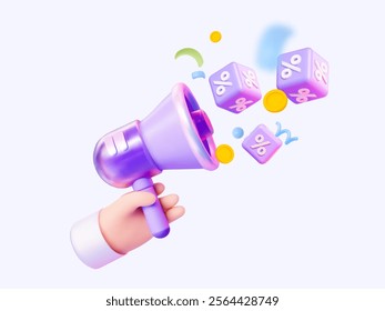 3d megaphone speaker or loudspeaker for promotional announcements about upcoming sales and events