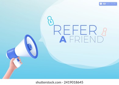 3d megaphone speaker and refer a friend icon symbol. loudspeaker announce discount promotion, Sell reduced prices, Marketing time concept. 3D vector isolated illustration, Cartoon pastel Minimal style