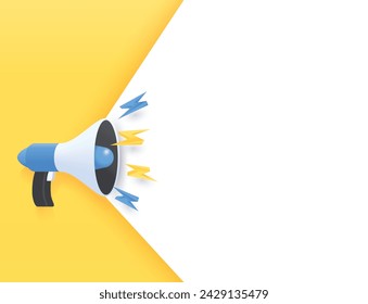 3D Megaphone speaker with white space for announce, advertising, promotion, and Grand sale. Vector illustration for retail shopping online marketing banner, poster, and background.