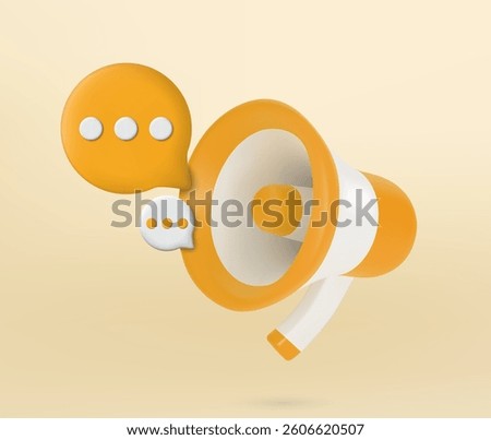 3D Megaphone with speech bubble icon isolated on yellow background. Marketing time concept. Online news with loudspeaker. Social media promotion. vector illustration