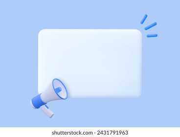 3D Megaphone with speech bubble message. News and loudspeaker. Social media promotion and announce. Marketing concept. 3D Rendering. Vector illustration