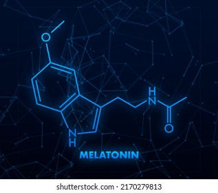 3D Melatonin-Formel. Neonsymbol. Einzelne Vektorgrafik