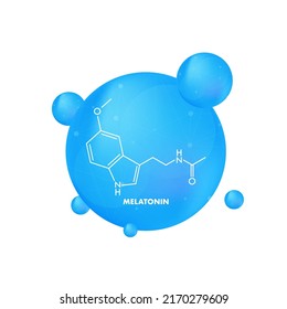 3D-Melatonin-Formel auf weißem Hintergrund. Einzelne Vektorgrafik