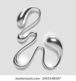 3D melted liquid metal letter L, English alphabet, with a glossy reflective surface, abstract fluid droplet shape, and silver chrome gradient. Isolated vector letter for modern Y2K typography design