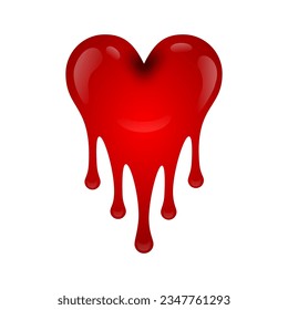 Icono de corazón rojo derretido 3d. ilustración vectorial de símbolo de amor aislada en fondo blanco