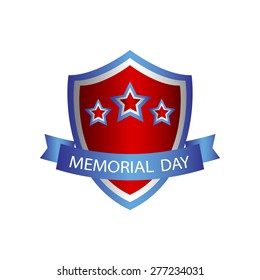 3d Memorial Day label with national stars and ribbons on a white background. Vector illustration